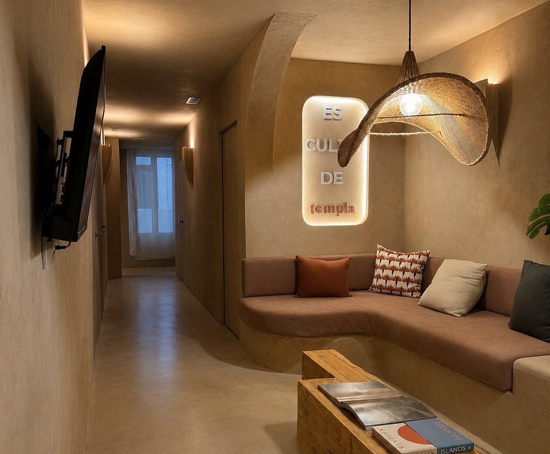 Mortero natural de cal integrado en arquitectura interior