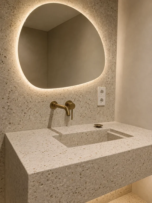 Lavabo con acabado decorativo de efecto pétreo